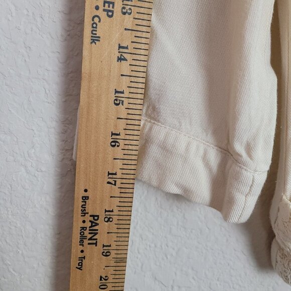 American Rag Sz Small Cream Shacket Lace Detail 3/4 Roll Tab Sleeves Full Zip - Picture 10 of 11